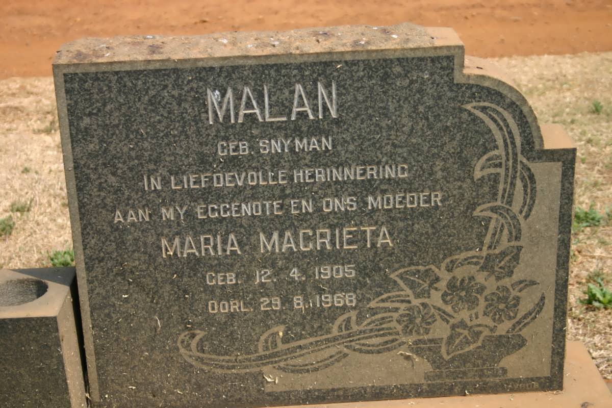 MALAN Maria Magrieta nee SNYMAN 1905-1968