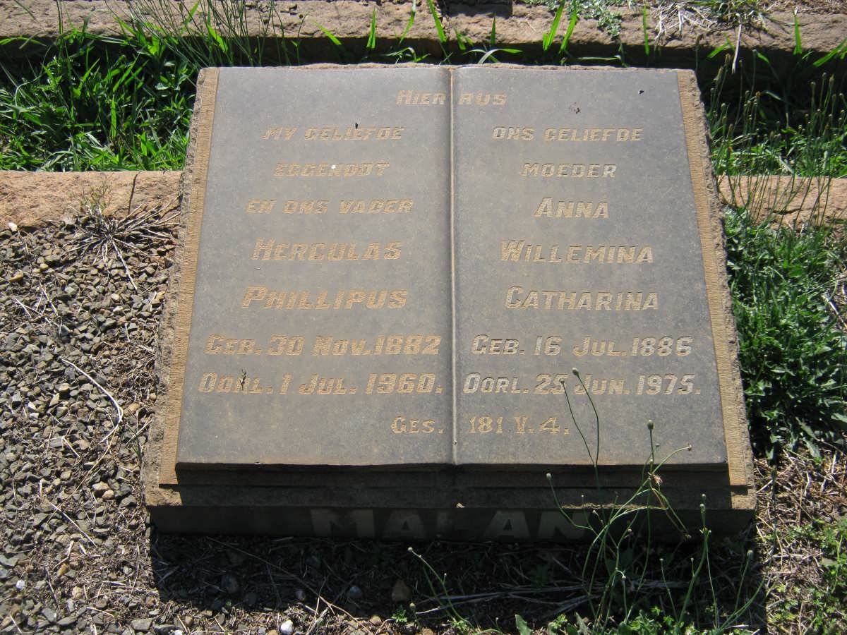 MALAN Hercules Phillipus 1882-1960 &amp; Anna Willemina Catharina 1886-1975