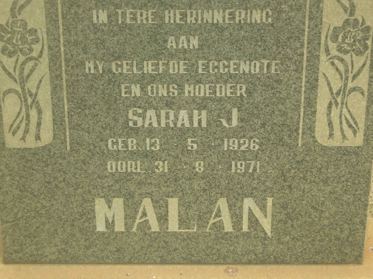 MALAN Sarah J. 1926-1971