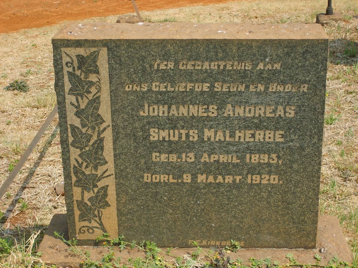 MALHERBE Johannes Andreas Smuts 1893-1920