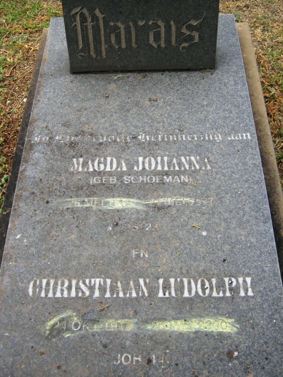 MARAIS Christiaan Ludolph 1918-2000  &amp; Magda Johanna SCHOEMAN 1919-1977
