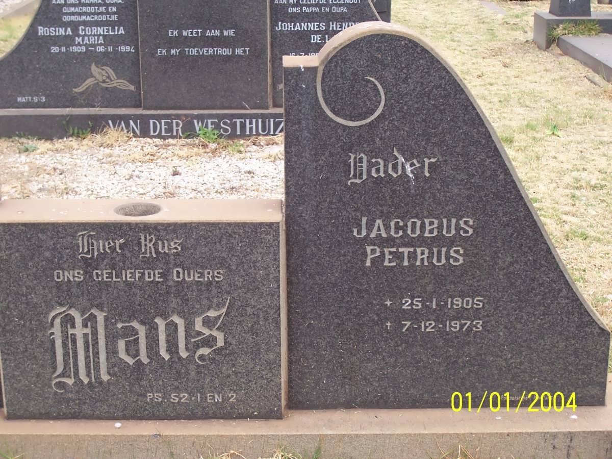 MANS Jacobus Petrus 1905-1973