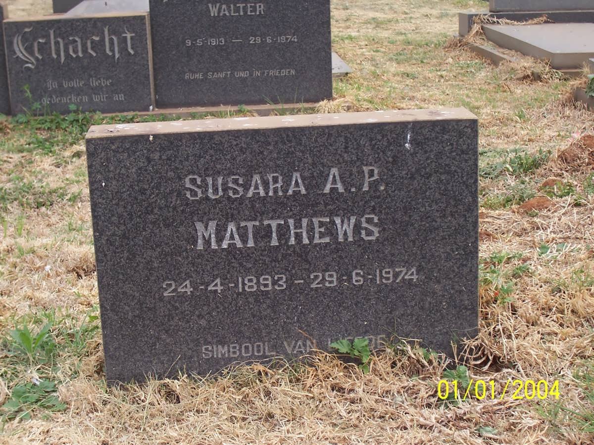 MATTHEWS Susara A.P. 1893-1974