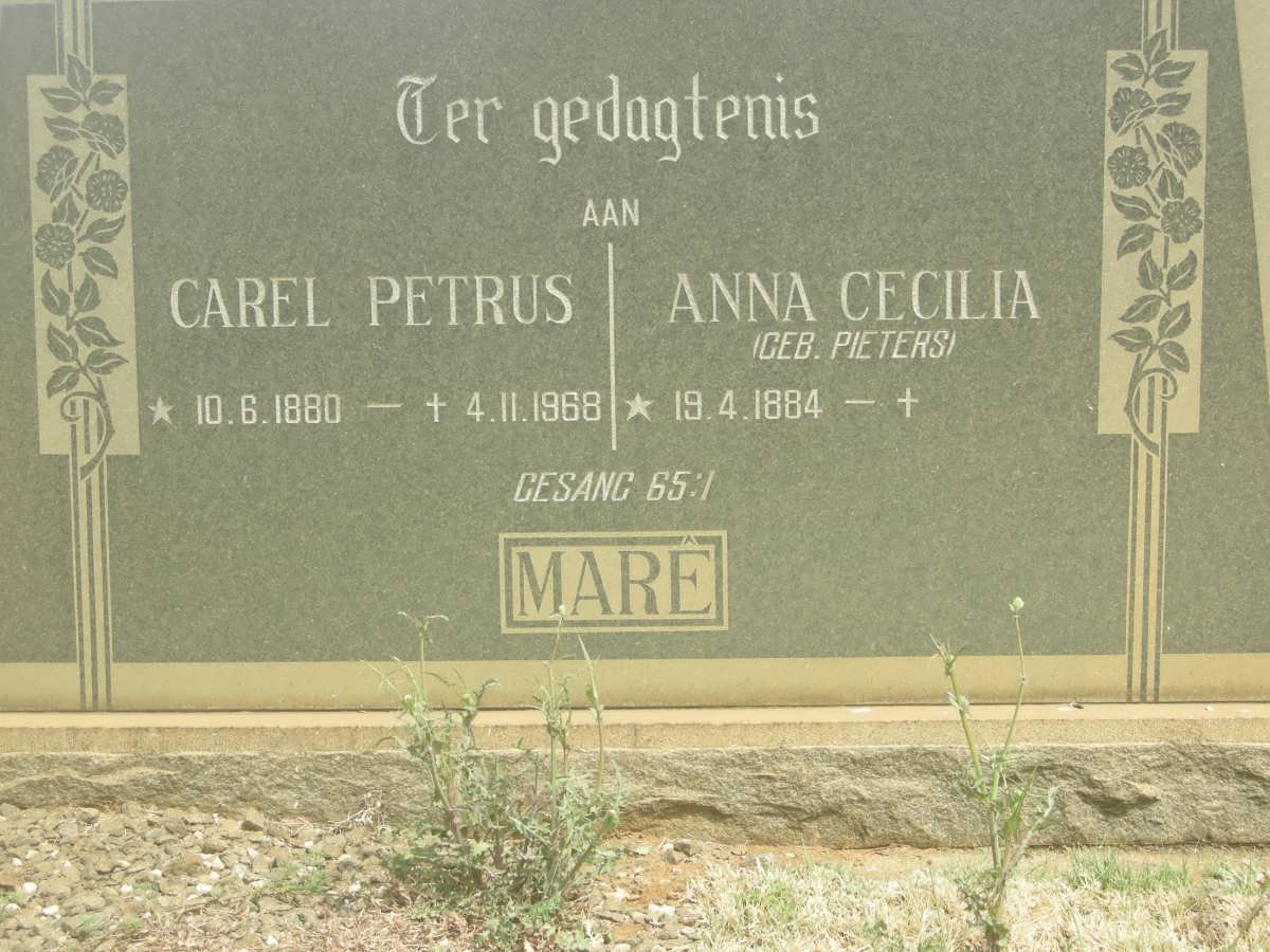 MARÊ Carel Petrus 1880-1968 &amp; Anna Cecilia PIETERS 1884-