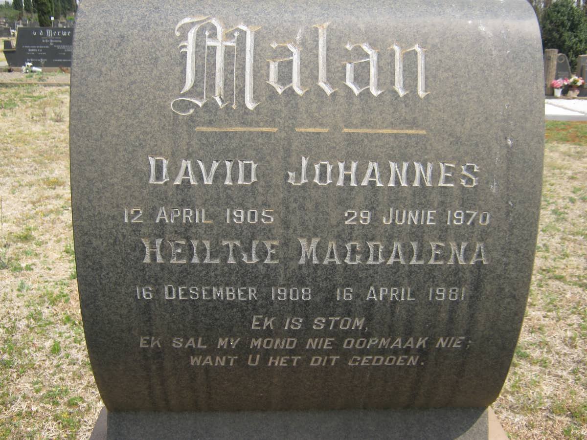 MALAN David Johannes 1905-1970 &amp; Heiltje Magdalena 1908-1981