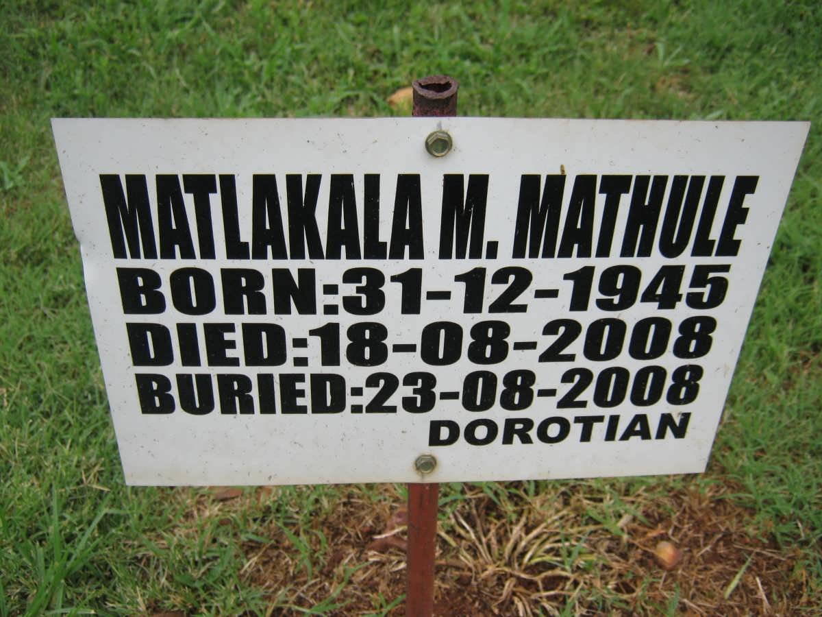 MATHULE Matlakala M. 1945-2008
