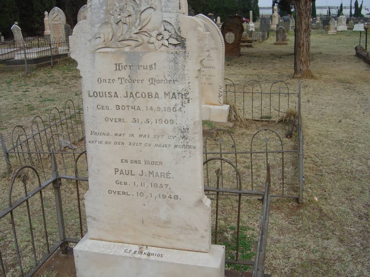 MARÉ Paul J. 1857-1948 &amp; Louisa Jacoba BOTHA 1864-1909