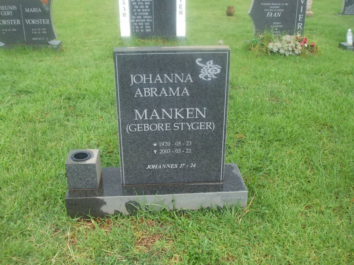 MANKEN Johanna Abrama nee STYGER 1920-2003
