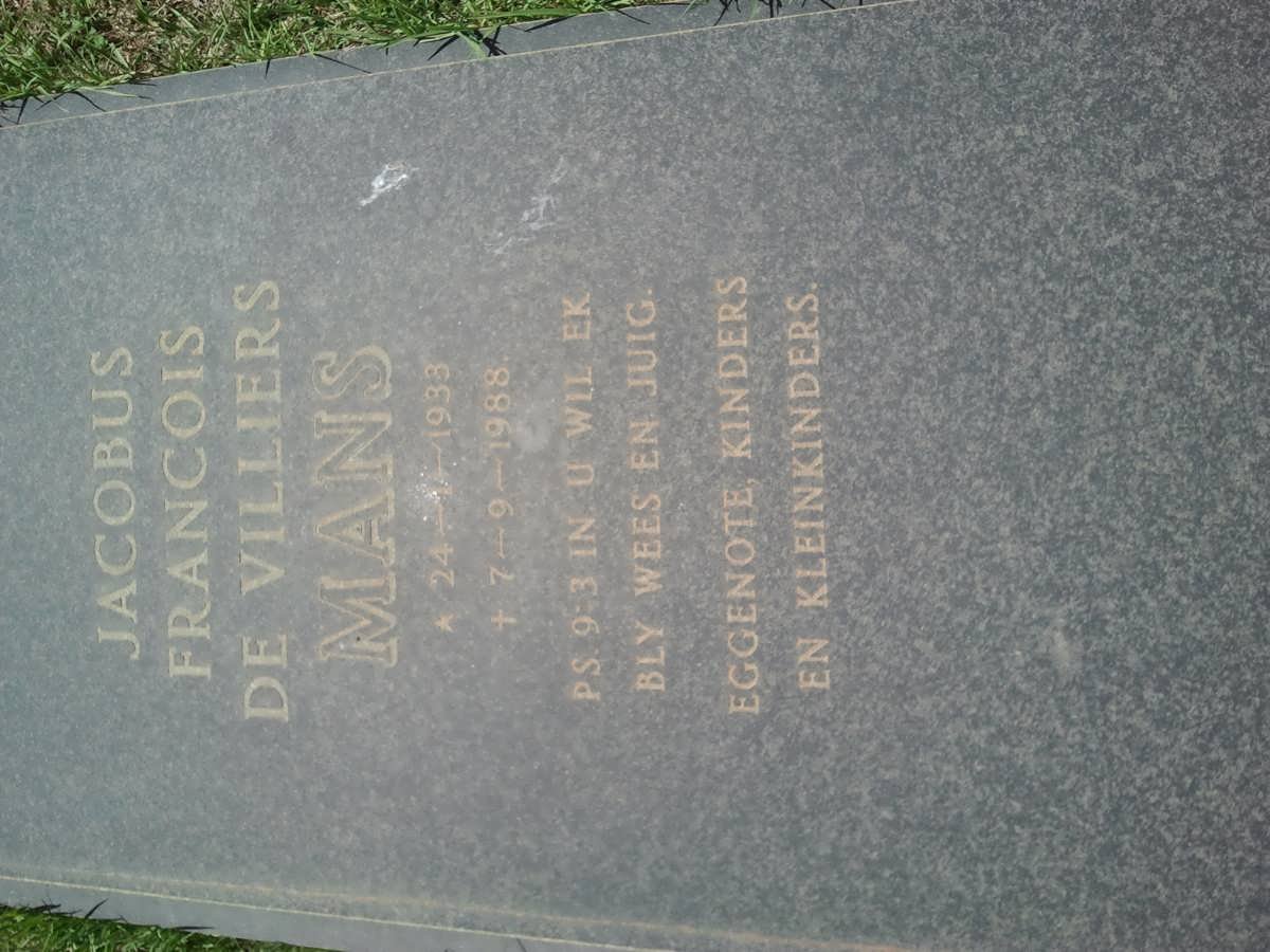 MANS Jacobus Francois de Villiers 1933-1988