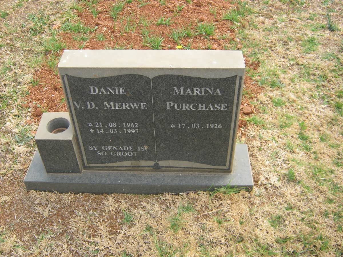 MERWE Danie, v.d. 1962-1997 &amp; Marina PURCHASE 1926-
