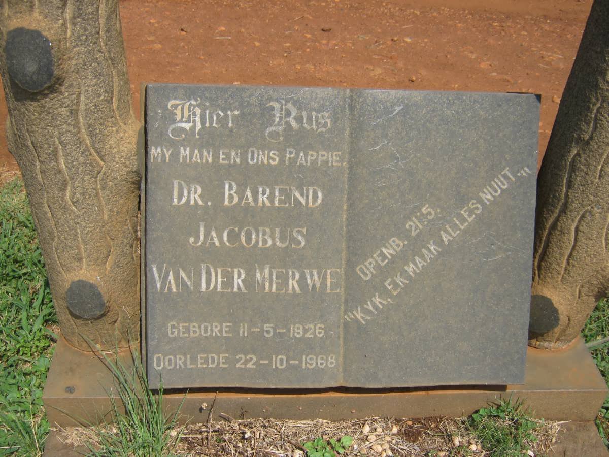 MERWE Barend Jacobus, van der 1926-1968