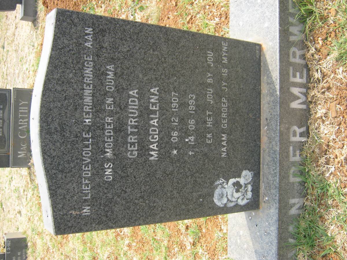 MERWE Gertruida Magdalena, van der 1907-1993