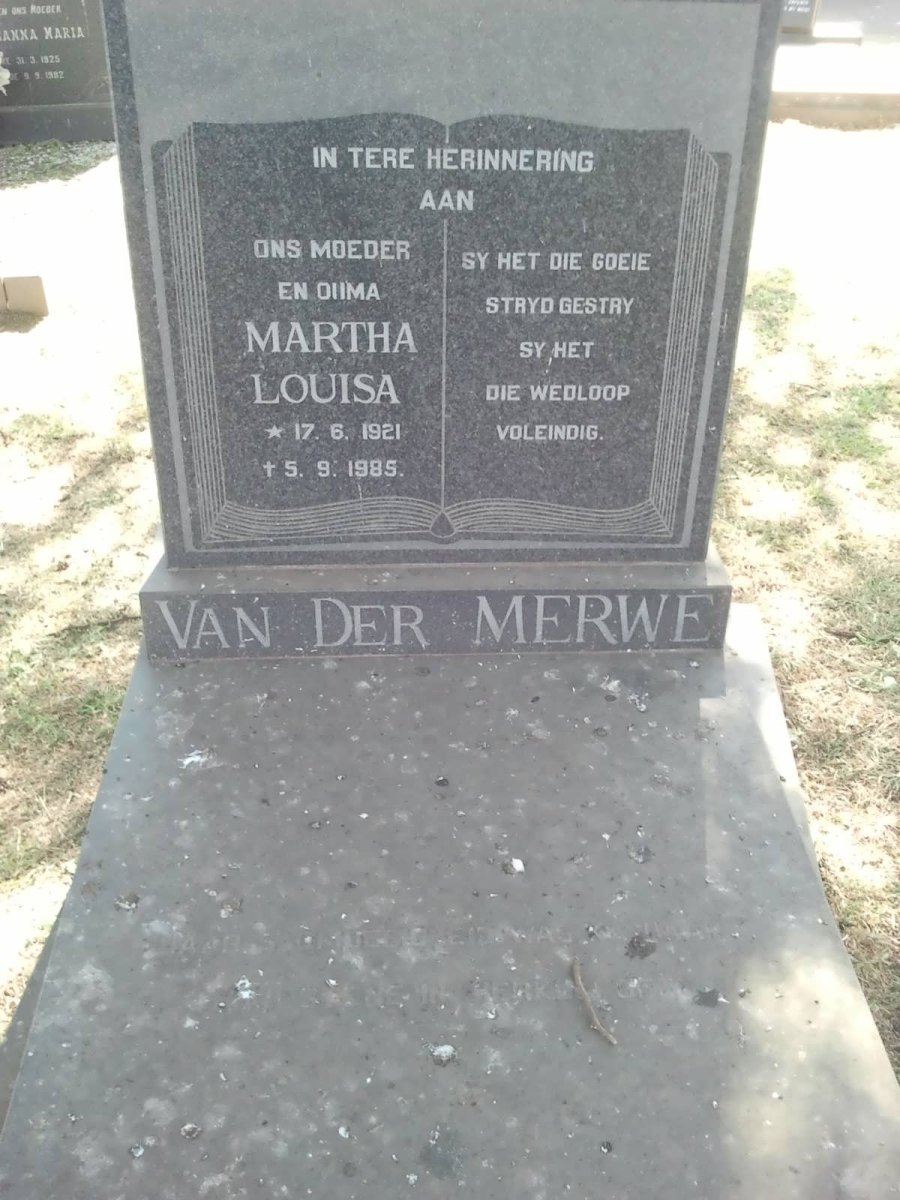 MERWE Martha Louisa, van der 1921-1985