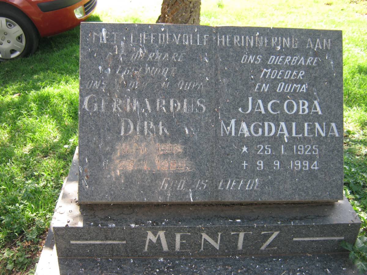 MENTZ Gerhardus Dirk 1918-1989 &amp; Jacoba Magdalena 1925-1994