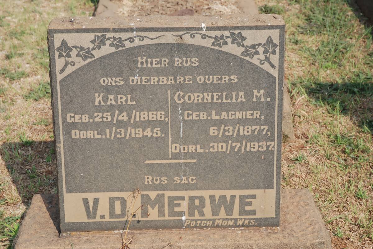 MERWE Karl, v.d. 1866-1945 &amp; Cornelia M. LAGNIER 1877-1937