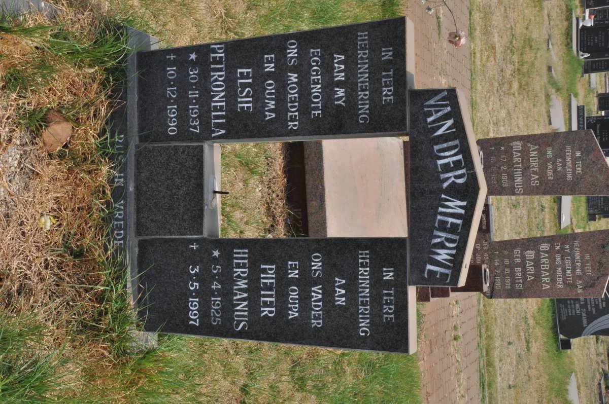 MERWE Pieter Hermanus, van der 1925-1997 &amp; Elsie Petronella 1937-1990
