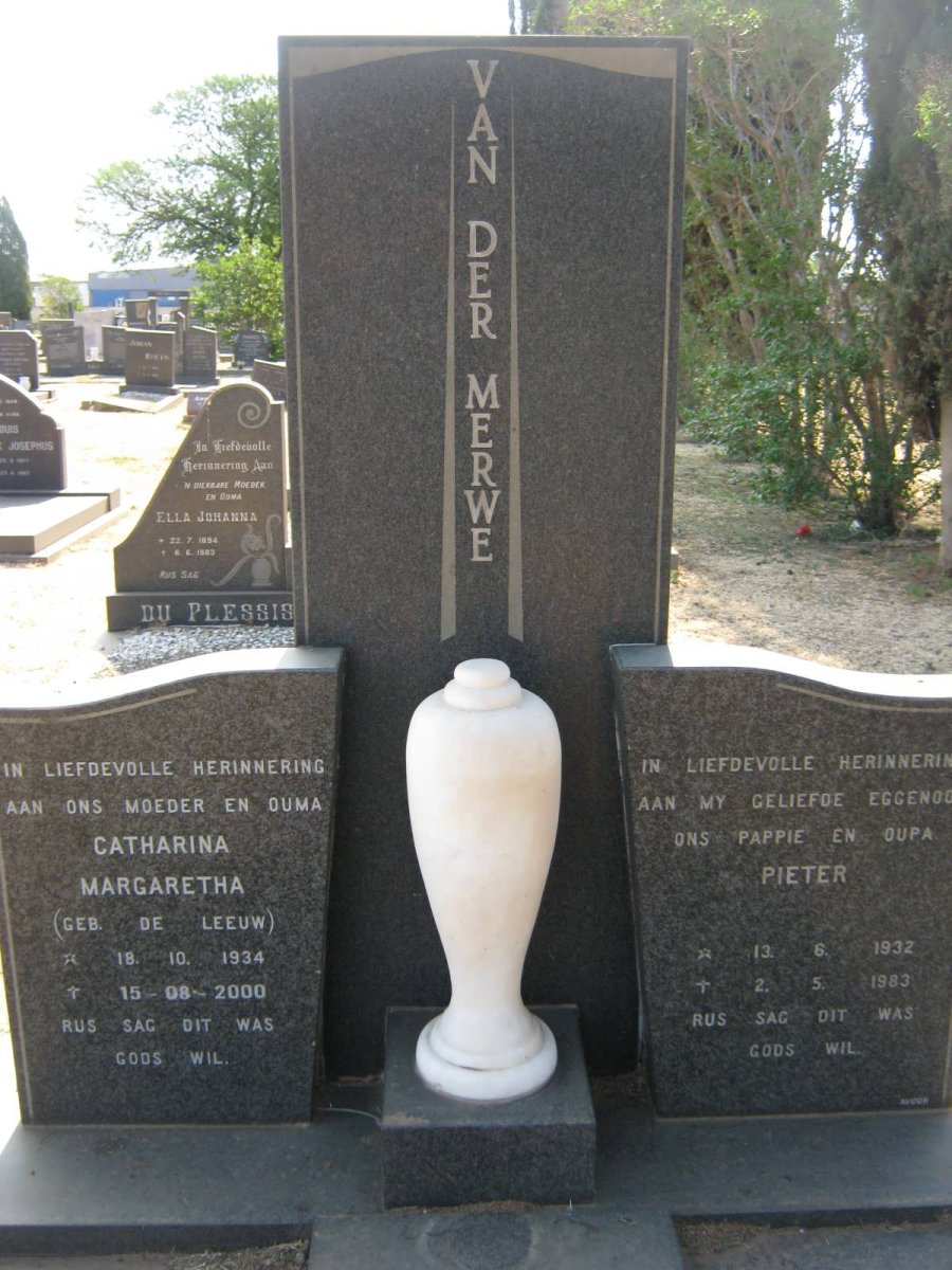 MERWE Pieter, van der 1932-1983 &amp; Catharina Margaretha DE LEEUW 1934-2000