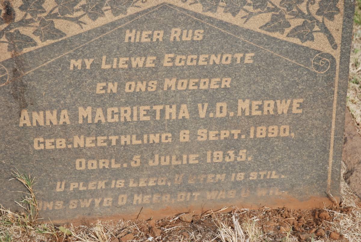 MERWE Anna Magrietha, v.d. nee NEETHLING 1890-1935