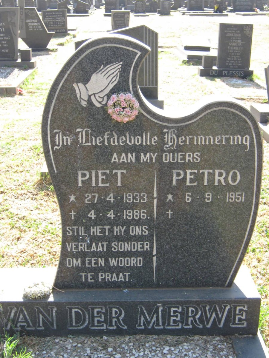 MERWE Piet, van der 1933-1986 &amp; Petro 1951-