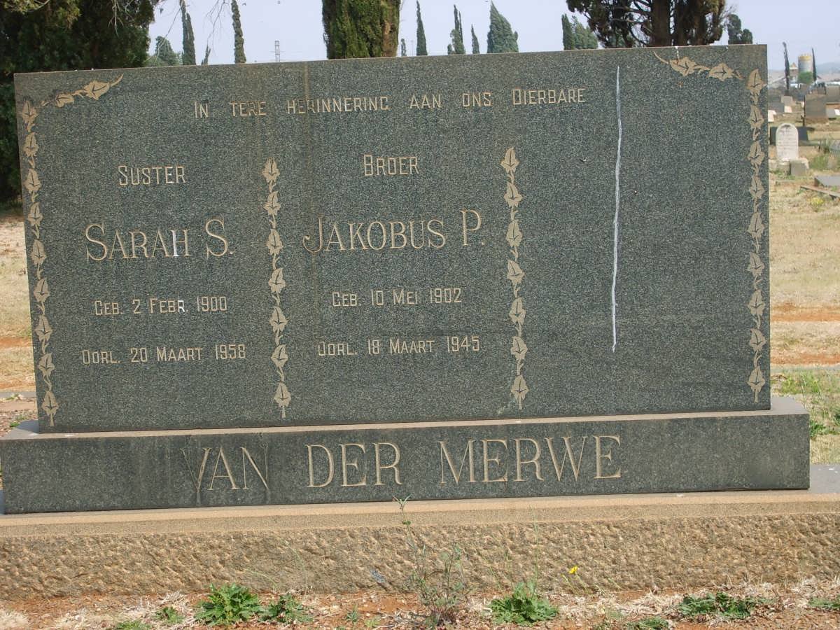 MERWE Jacobus P., van der 1902-1945 &amp; Sarah S. 1900-1958 
