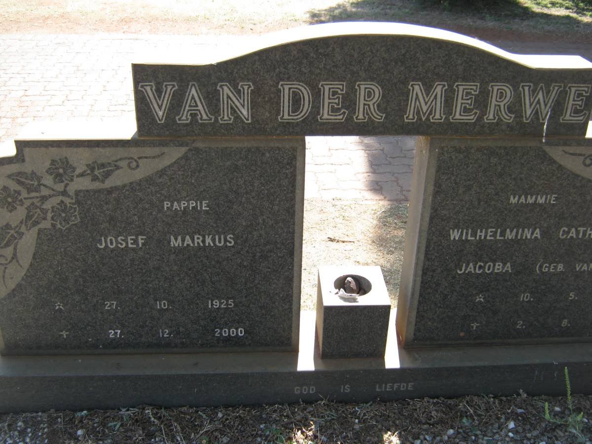 MERWE Josef Markus, van der 1925-2000 &amp; Wilhelmina Catharina Jacoba VAN ZYL 1927-1982