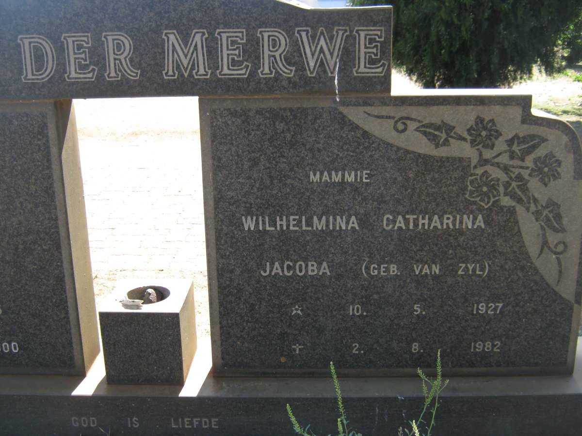 MERWE Wilhelmina Catharina Jacoba, van der nee VAN ZYL 1927-1982