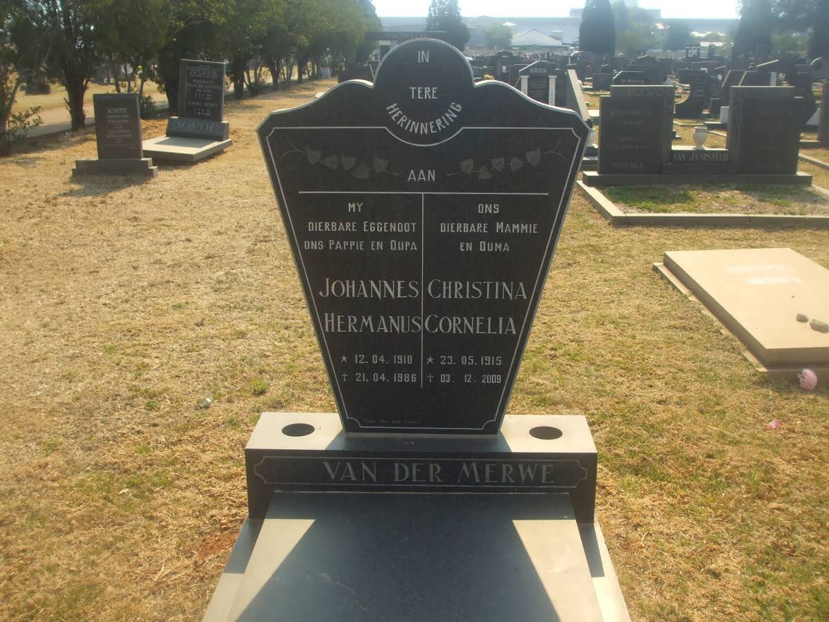 MERWE Johannes Hermanus, van der 1910-1986 &amp; Christina Cornelia 1915-2009
