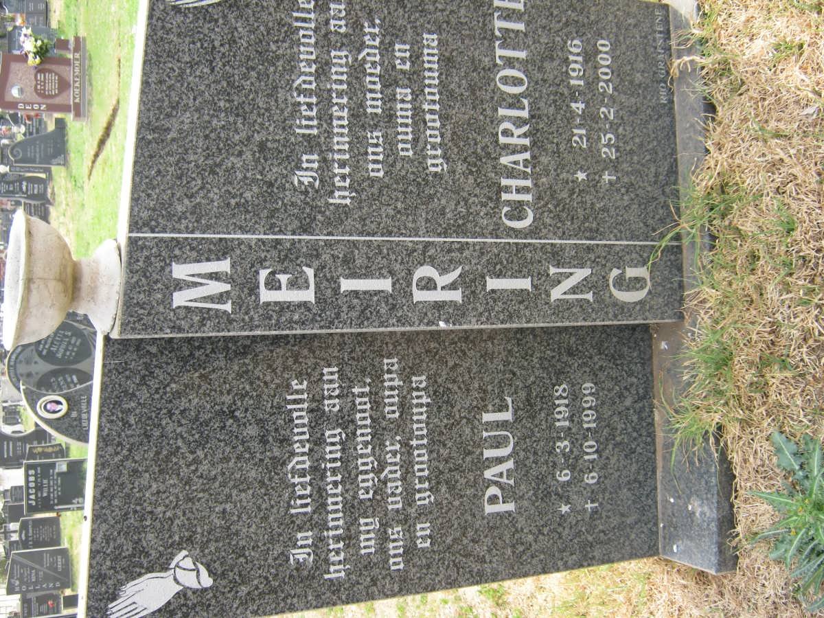 MEIRING Paul 1918-1999 &amp; Charlotte 1916-2000