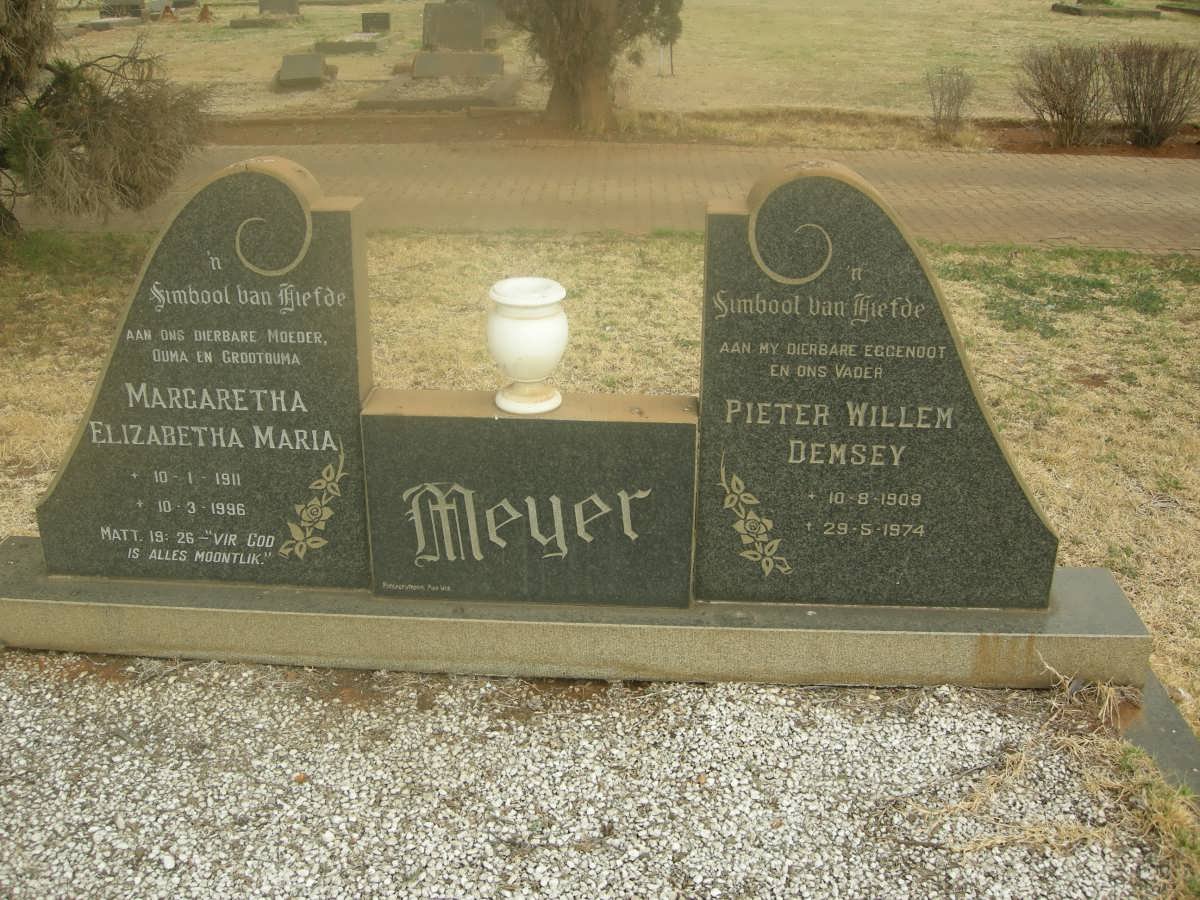 MEYER Pieter Willem Demsey 1909-1974 &amp; Margaretha Elizabetha Maria 1911-1996