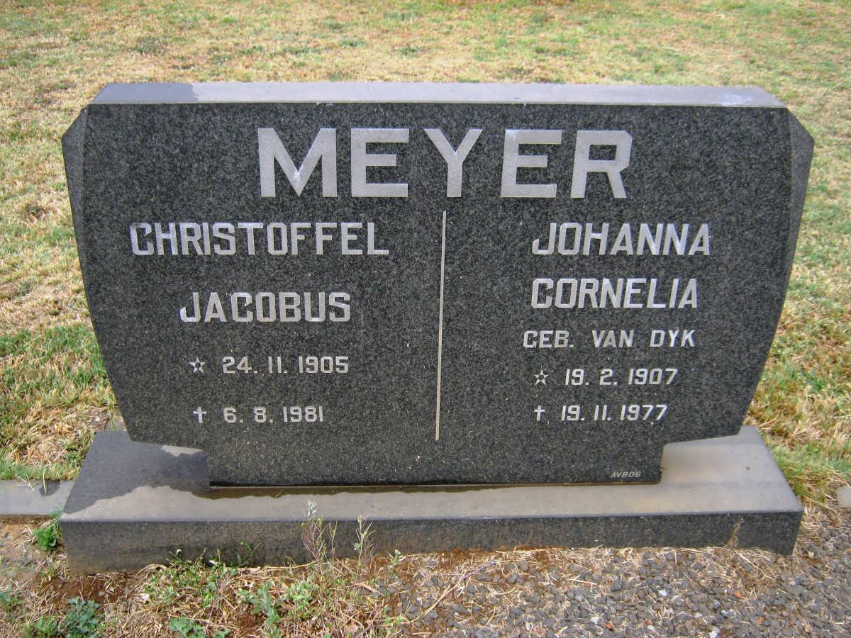 MEYER Christoffel Jacobus 1905-1981 &amp; Johanna Cornelia VAN DYK 1907-1977