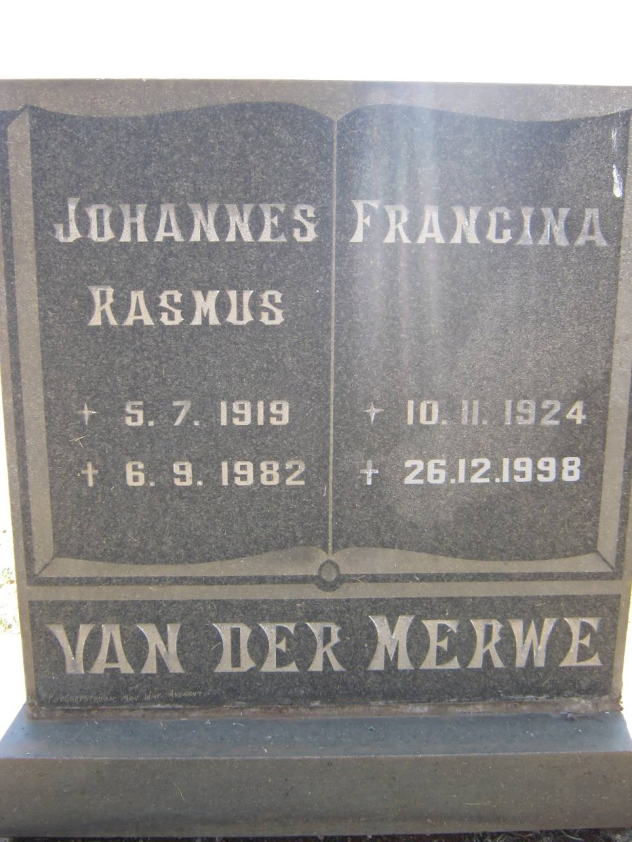 MERWE Johannes Rasmus, van der 1919-1982 &amp; Francina 1924-1998