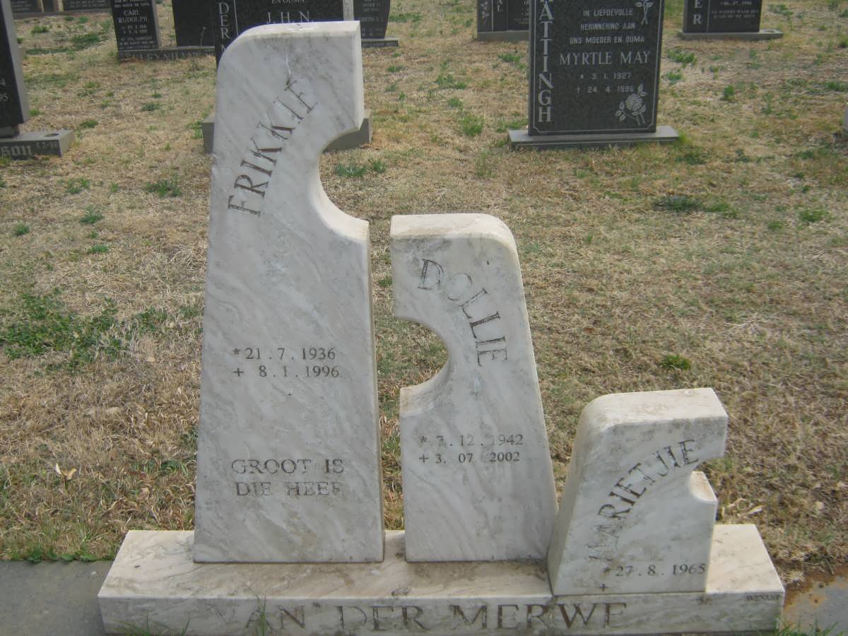 MERWE Frikkie, van der 1936-1996 &amp; Dollie 1942-2002 :: VAN DER MERWE Marietjie 1965-