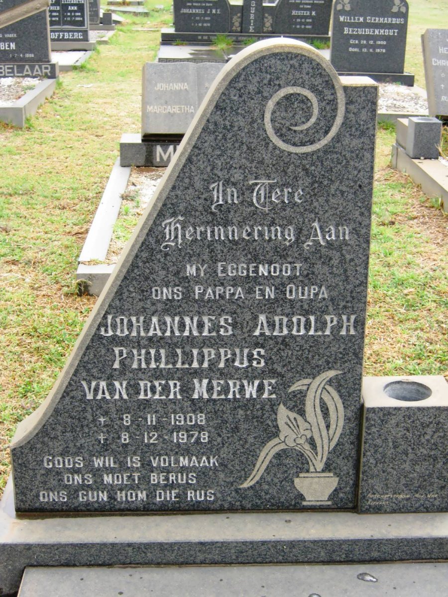 MERWE Johannes Adolph Phillippus, van der 1908-1978