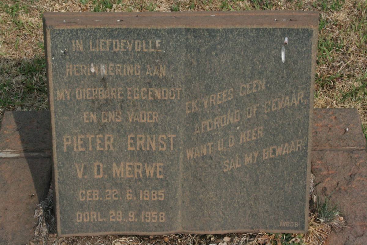 MERWE Pieter Ernst, v.d. 1885-1958