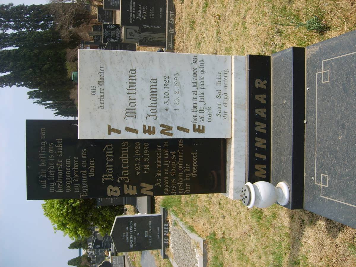 MINNAAR Barend Jacobus 1920-1990 &amp; Marthina Johanna 1992-1993