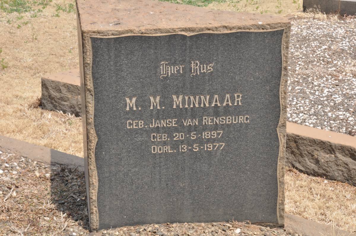 MINNAAR M.M. nee JANSE VAN RENSBURG 1897-1977