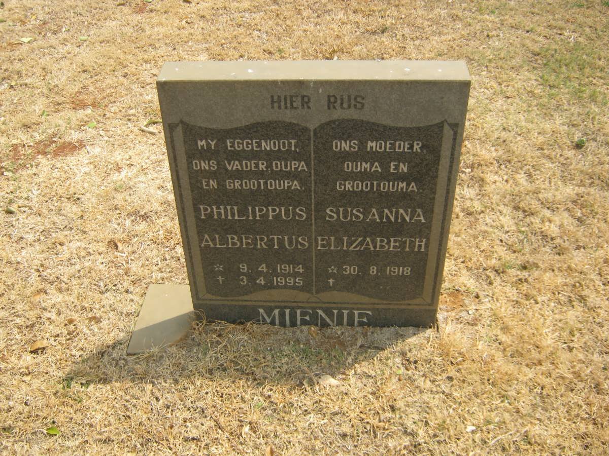 MIENIE Philippus Albertus 1914-1995 &amp; Susanna Elizabeth 1918-