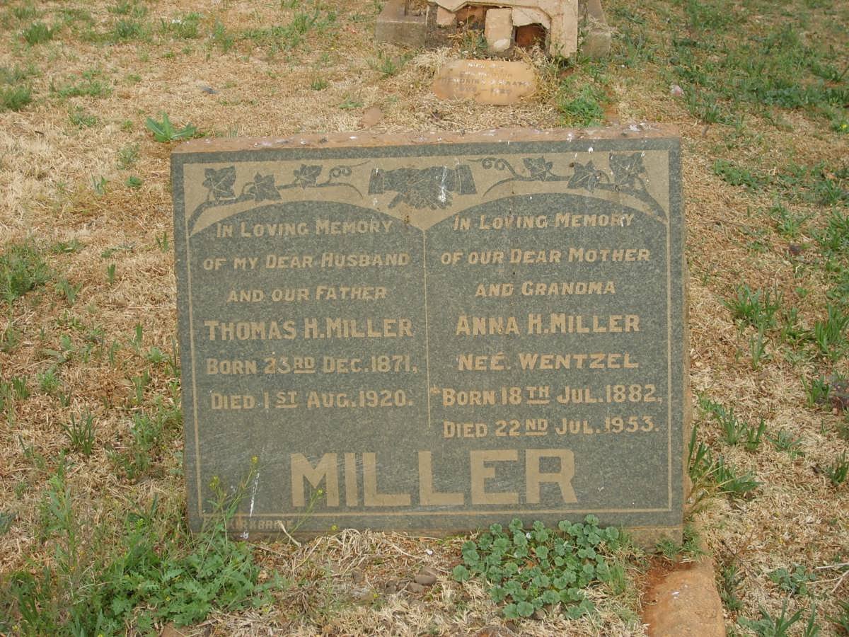 MILLER Thomas H. 1871-1920 &amp; Anna H. WENTZEL 1882-1953