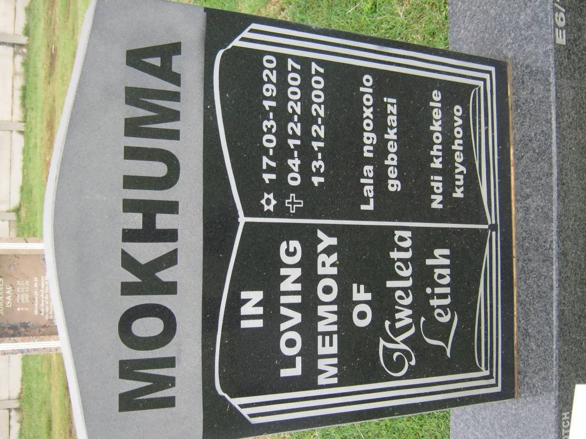 MOKHUMA Kweleta Letiah 1920-2007