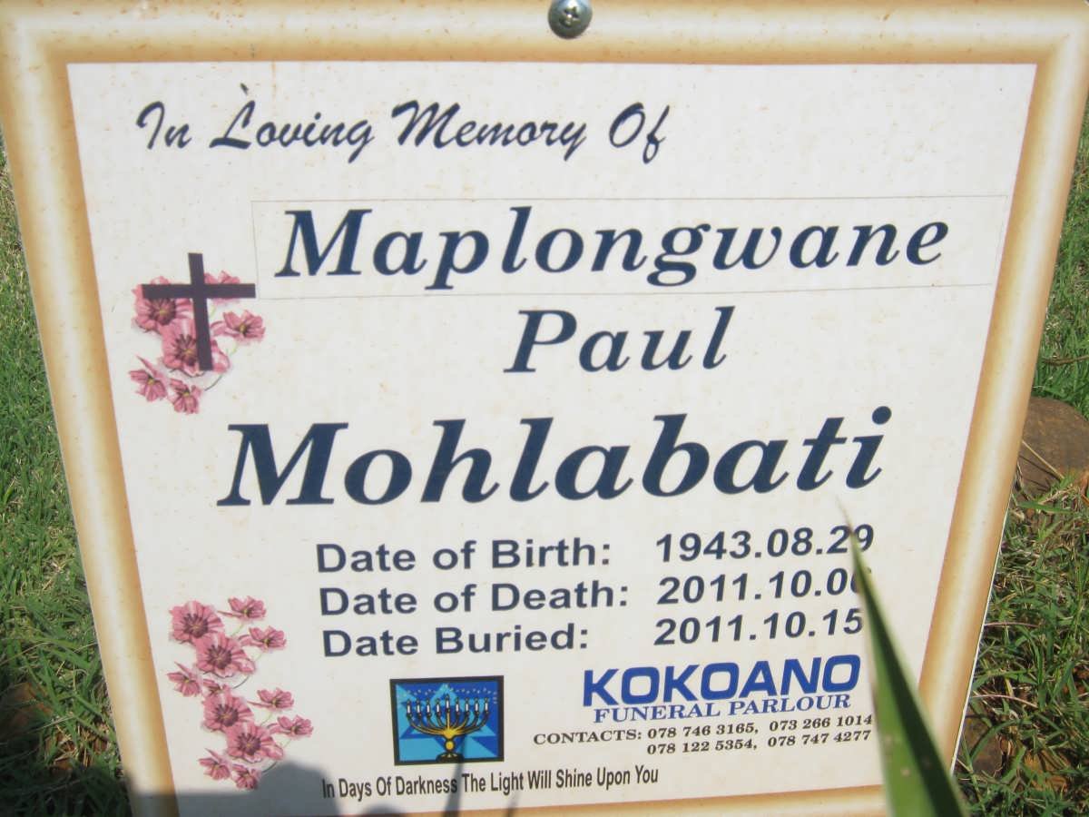 MOHLABATI Maplongwane Paul 1943-2011