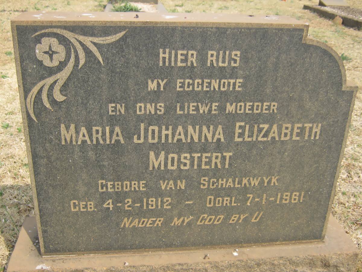 MOSTERT Maria Johanna Elizabeth VAN SCHALKWYK 1912-1961