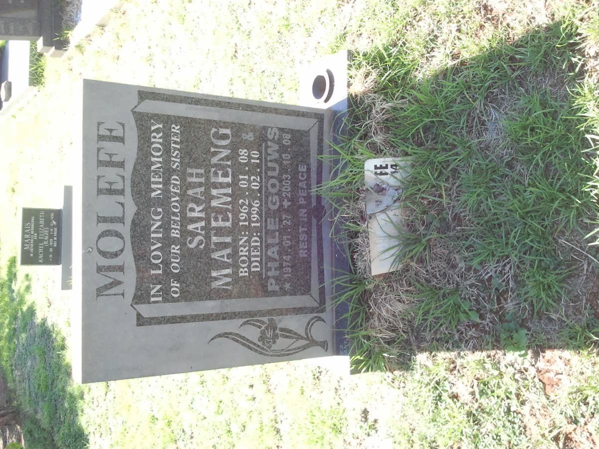 MOLEFE Sarah Matemeng 1962-1996 :: MOLEFE Phale Gouws 1974-2003