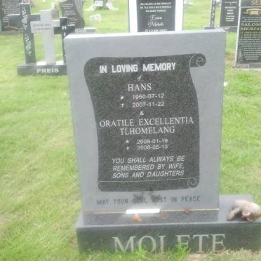 MOLETE Hans 1950-2007 :: TLHOMELANG Oratile Excellentia 2008-2008