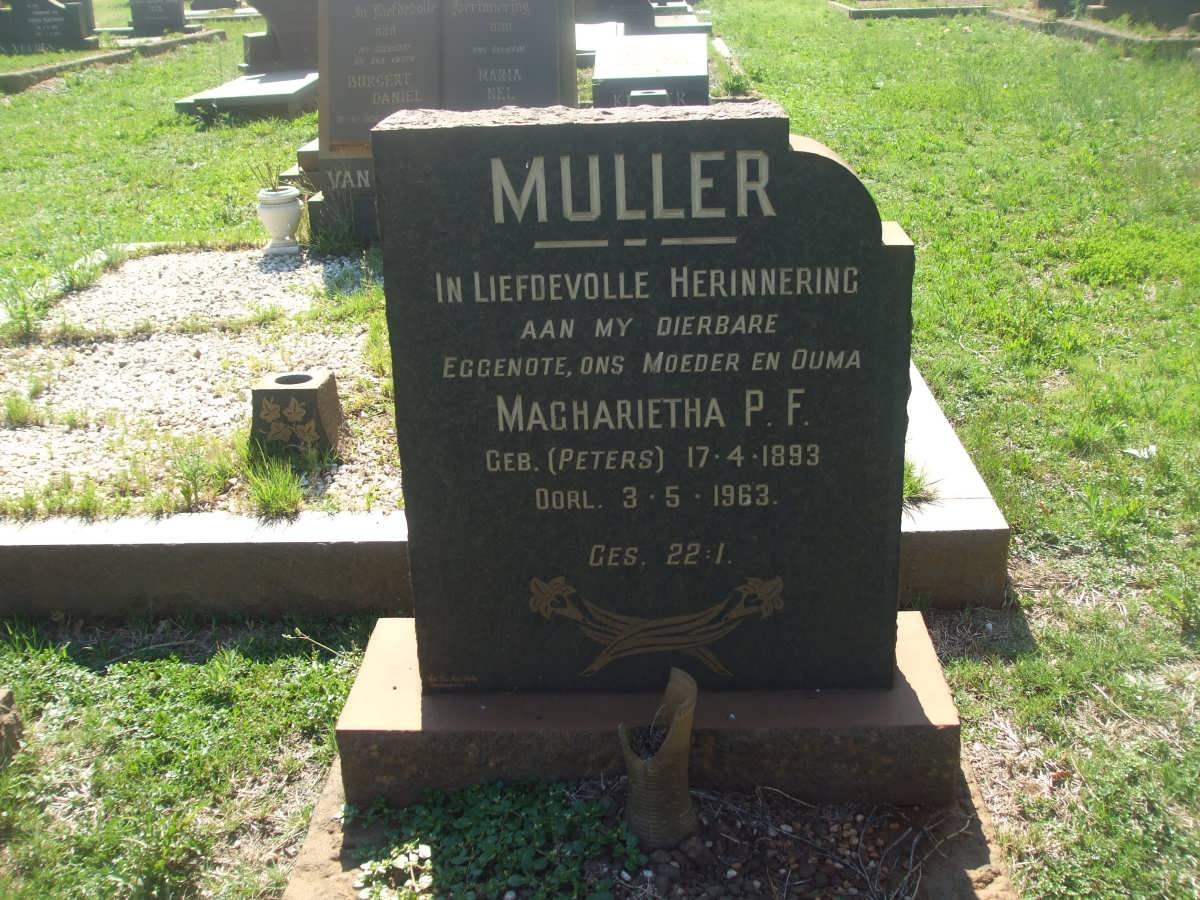 MULLER Magharietha P.F. nee PETERS 1893-1963