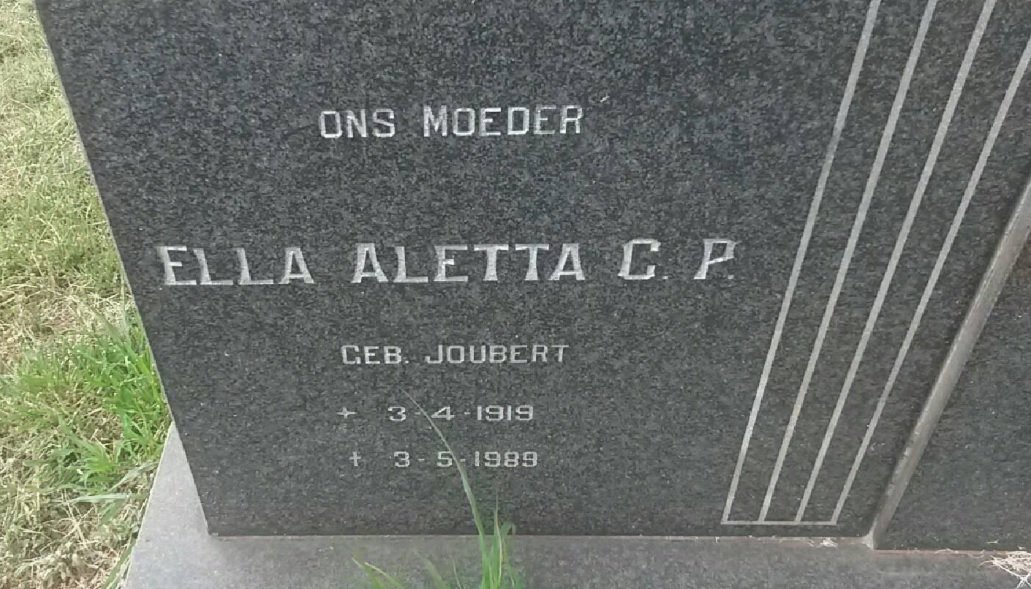 MULLER Ella Aletta C.P. nee JOUBERT 1919-1989