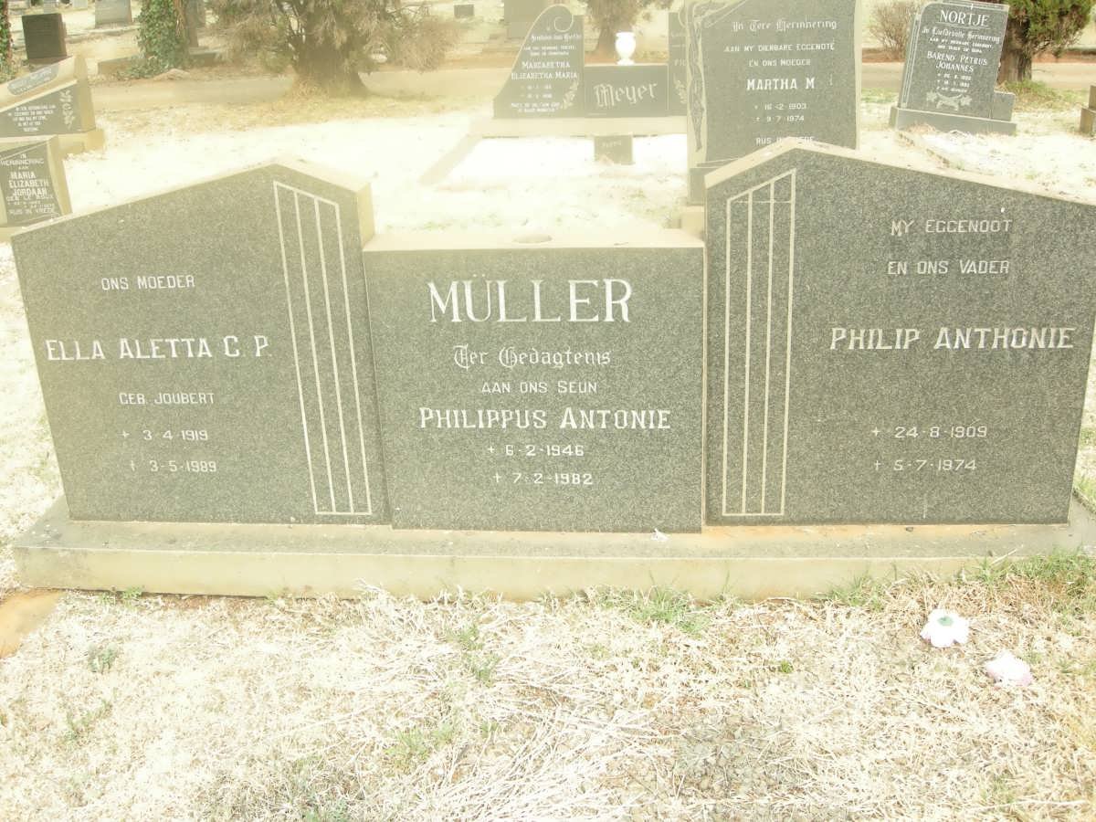 MÜLLER Philip Antonie 1909-1974 &amp; Ella Aletta C.P. JOUBERT 1919-1989 :: MÜLLER Philippus Antonie 1946-1982