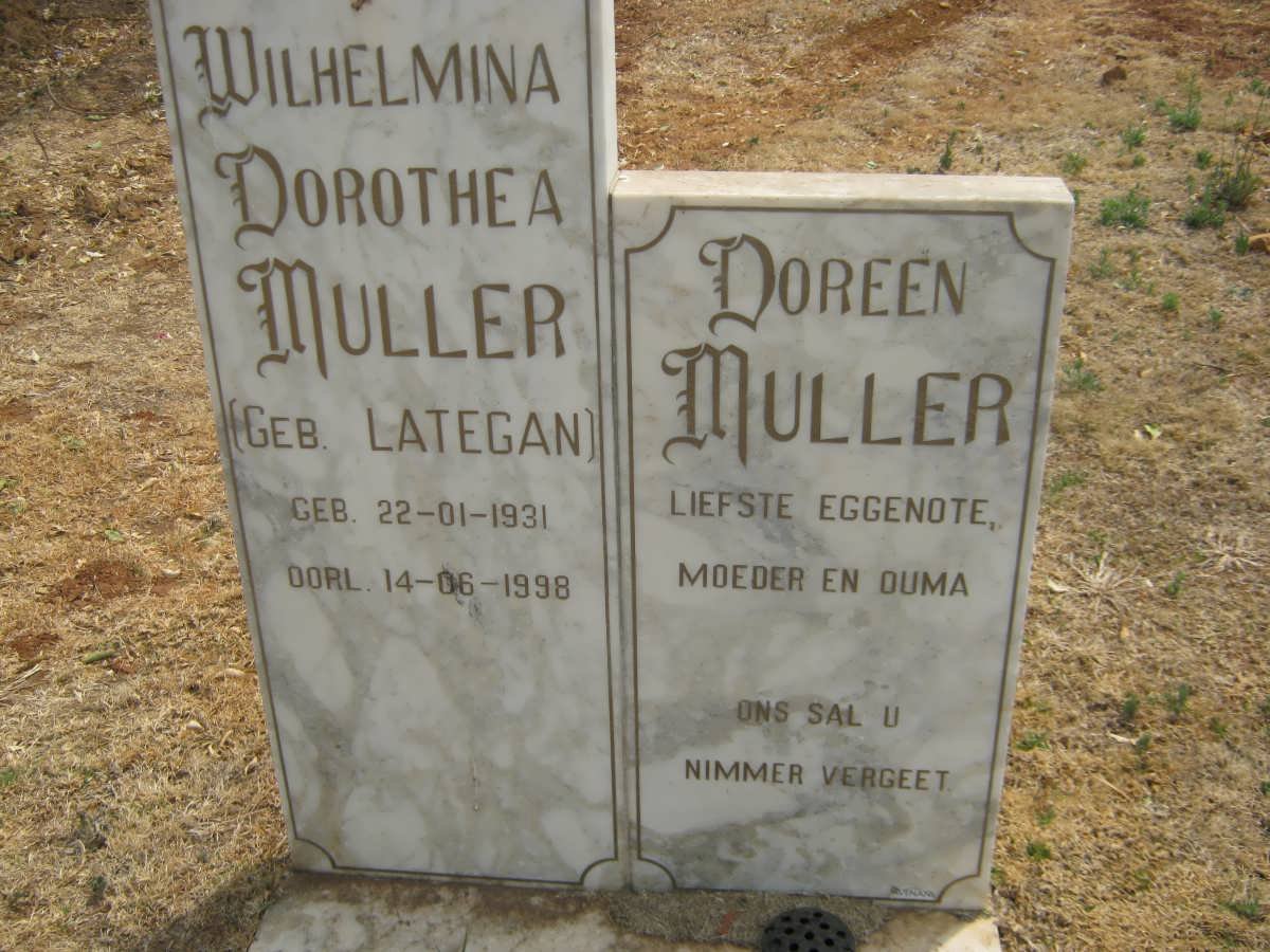 MULLER Wilhelmina Dorothea nee LATEGAN 1931-1998
