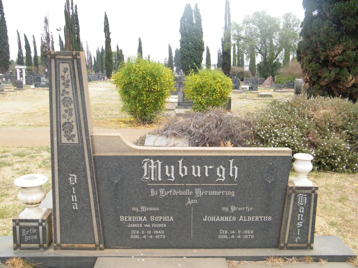 MYBURGH Johannes Albertus 1963-1970 &amp; Berdina Sophia JANSEN VAN VUUREN 1940-1970