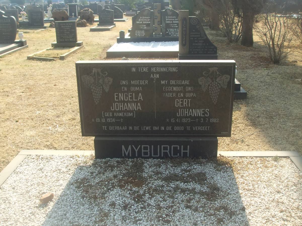 MYBURGH Gert Johannes 1923-1983 &amp; Engela Johanna HANEKOM 1934-