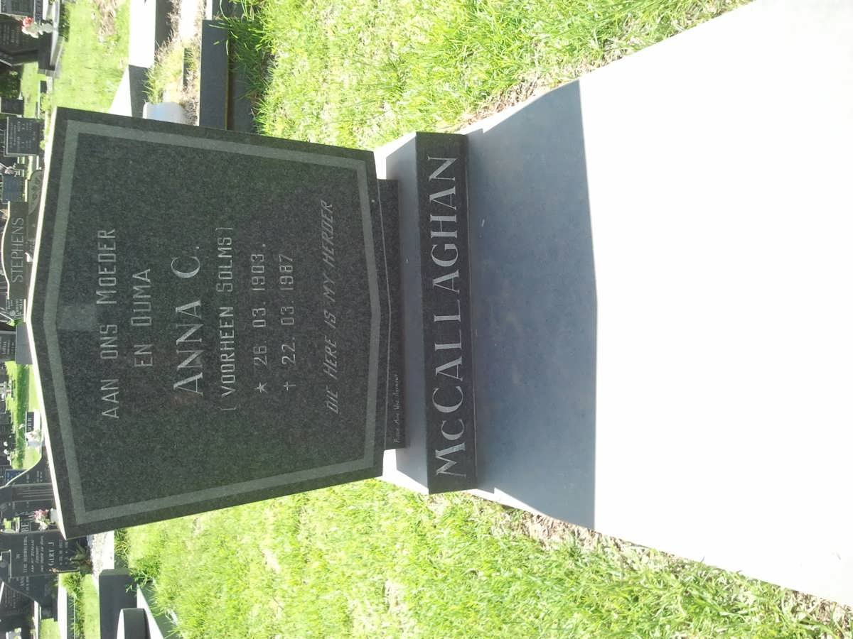 McCALLAGHAN Anna C. formerly SOLMS 1903-1987